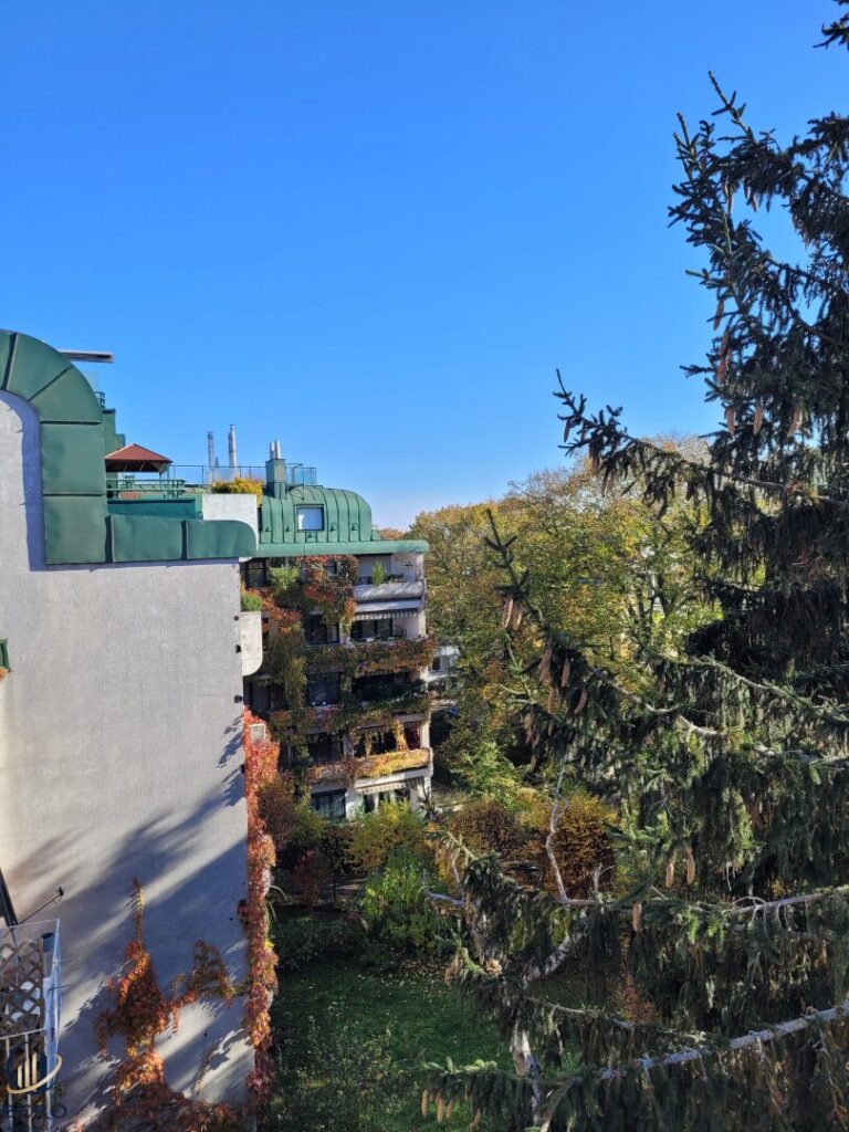 Ausblick von der Terrasse auf Wohnebene