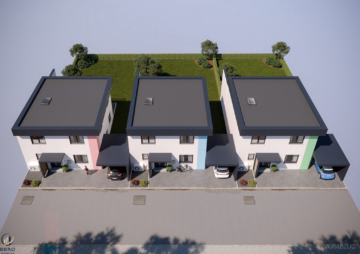 Vogelperspektive-Visualisierung - „Einfamilienhaus mit Terrasse und großem Garten“ im Erstbezug