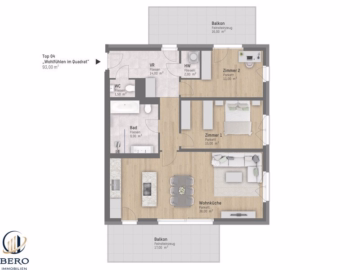 Grundriss - Quadratisch angelegte Balkonwohnung – U1 Leopoldau