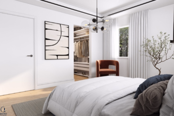Schlafzimmer m. begehbarem Schrankraum-Visualisierung - „Sunside Living – Wo Träume wohnen“