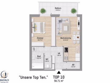 2 Zimmer mit Balkon | U1 Großfeldsiedlung, 1210 Wien, Terrassenwohnung