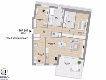 Grundriss - 4 Zimmer | Terrase | 2 Bäder | Lobau