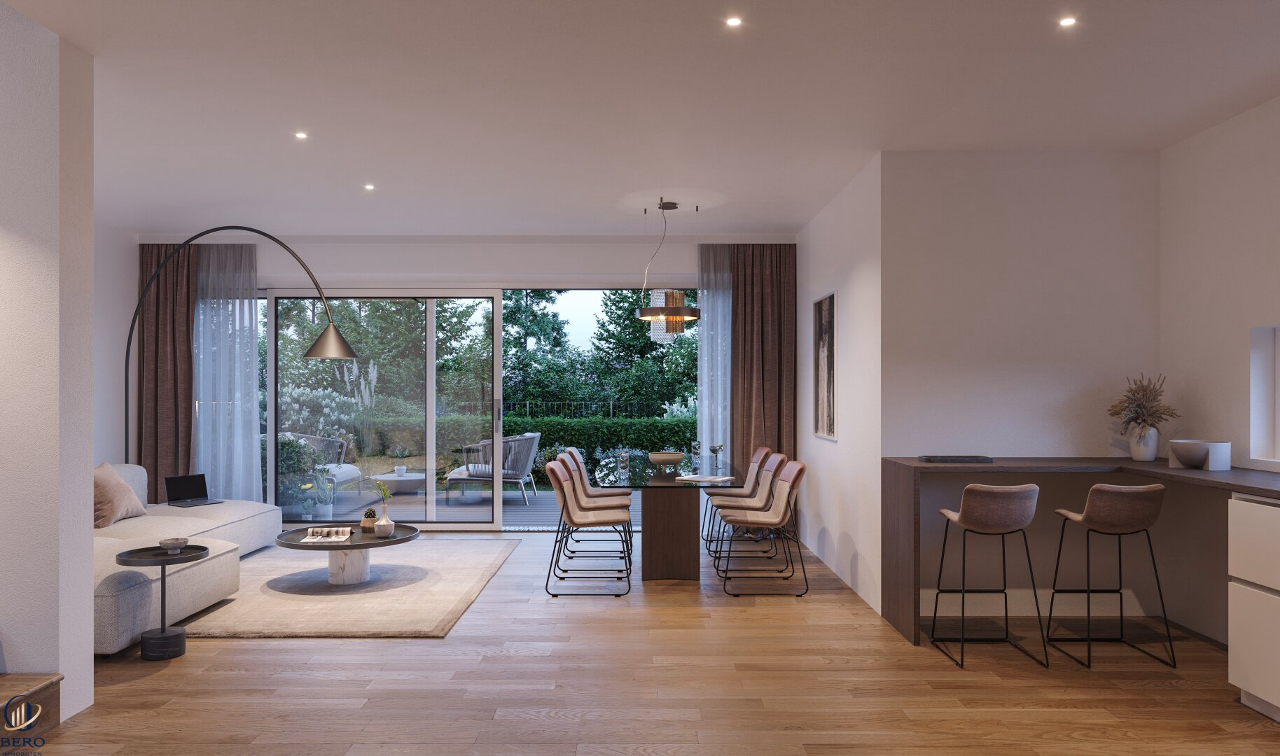 Wohnküche mit direktem Zugang zum Garten