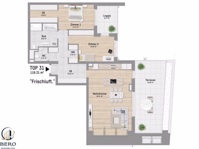 Titelbild - 3 Zimmer mit Terrasse & Loggia | U1 Großfeldsiedlung