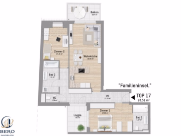 Grundriss - 3 Zimmer mit Balkon & Loggia | U1 Großfeldsiedlung